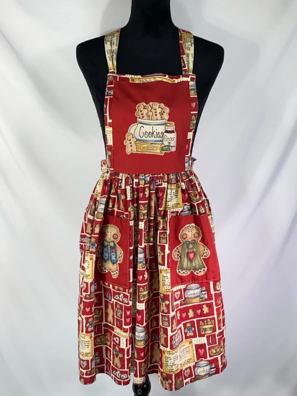 Vintage Baking Apron Grandma's Gingerbread Holiday by Dianna Marcum Red